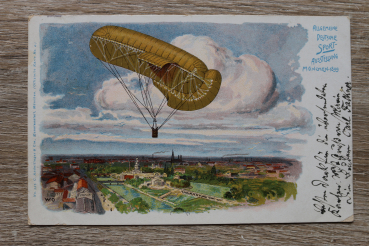 AK München / 1899 / Litho / Allgemeine Deutsche Sport Ausstellung / Fesselballon / Künstlerkarte Monogramm W O